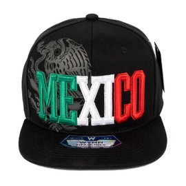 Mexican Hat Mexico State Federal Name Embroidered Snapback Flat Bill Baseball Cap (State-Mexico) Black