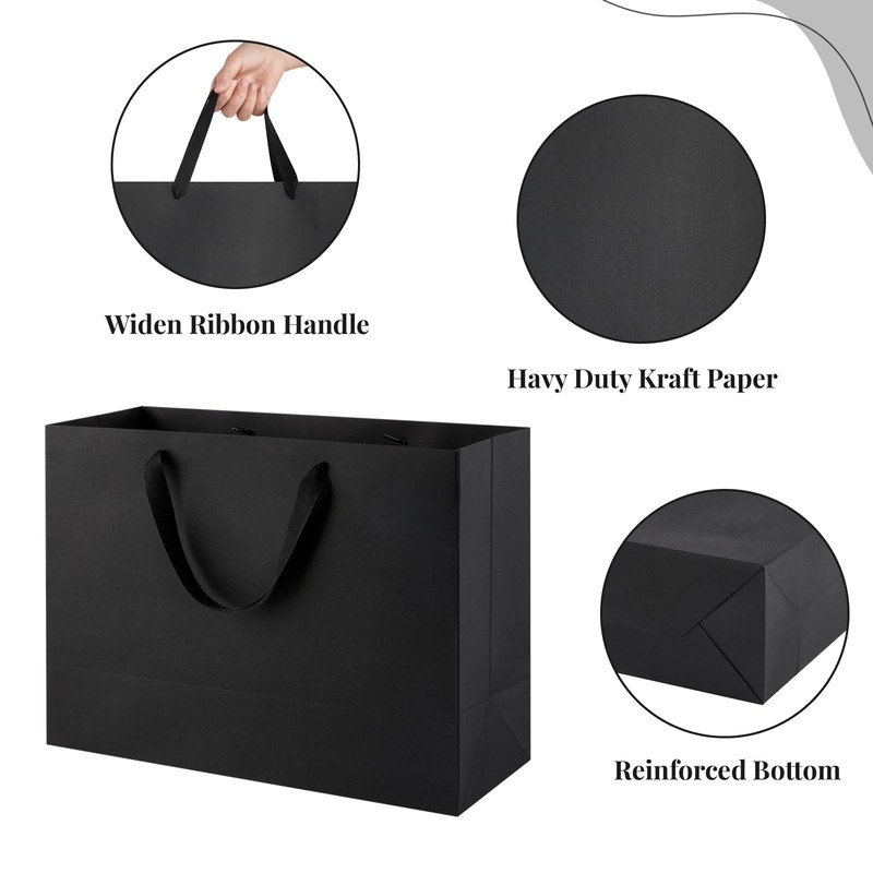 Ohuimrt 3 Pack 16" Extra Large Gift Bags, Black Kraft