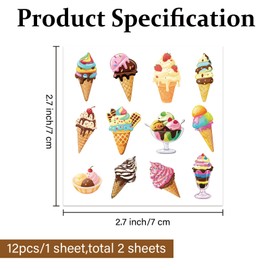 PLIGREAT Ice Cream Golf Ball Markers 24 Pcs Colorful Golf Ball Marking Stickers for Identify Golfer Balls 2 Sheets Customise Markers Golfer Gift Golfing Accessories