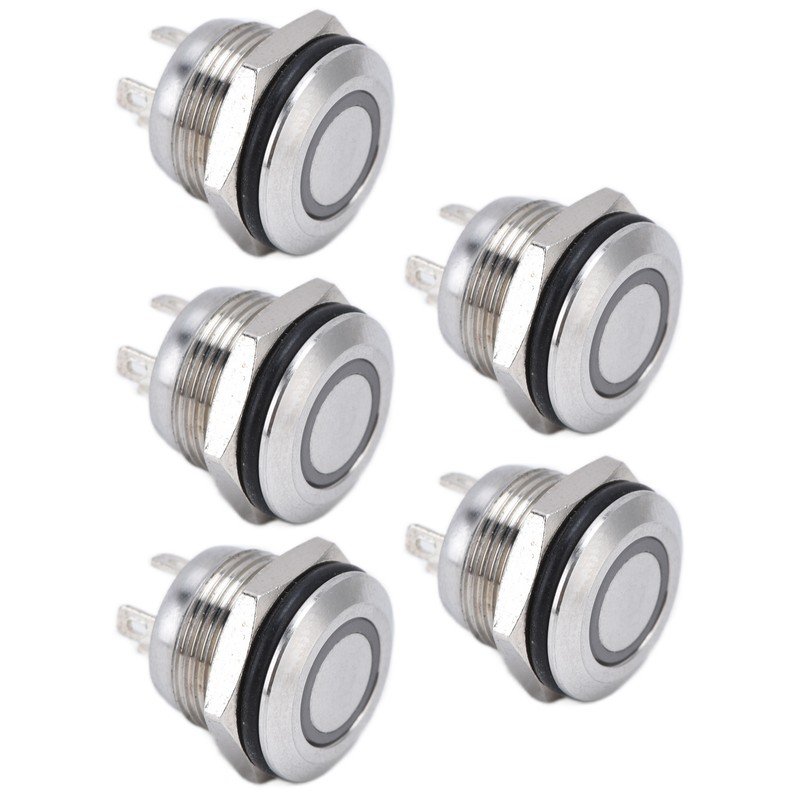 5Pcs Button Switch Stainless Steel Flat Top Button with LED