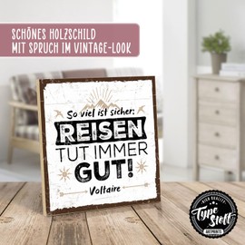 TypeStoff HS-00493 Wooden Sign with Saying - So Much Is Safe: Travel - Vintage Look with Quote as Gift and Decoration