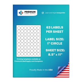 Premium Label Supply White Sticker Round Labels – 1" Circle – Laser/Inkjet Compatible – (63 per Sheet), 25 Sheets – 1,575 Total Adhesive Labels