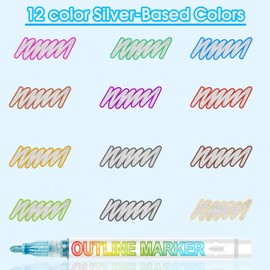 Shimmer Markers Double Line Outline Markers, Stocking Stuffers for Kids Teens, Gifts for 4-12 Year Old Girls, 12 Colors Glitter Metallic Outline Markers Set Chriatmas Gifts for Teenagers Girls