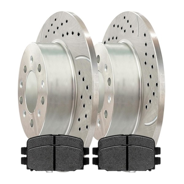 AutoShack Pair of 2 Rear Drilled and Slotted Brake Rotors