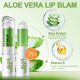 Aloe Vera Lip Balm 2 Pcs, Green Lipstick with Vitamin E & Aloe Extract, Long-Lasting Moisturizing Lip Balm Set for Dry, Cracked Lips, Hydrating Lip Care for Women & Men, Non-Greasy Formula