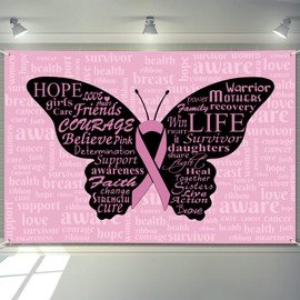 Arosche - Banner para el mes de concienciación sobre el cáncer de mama, 72 x 48 pulgadas, decoración de cinta rosa, palabras inspiradoras de mariposa, esperanza, fe, fuerza, fondo, fotógrafo, para