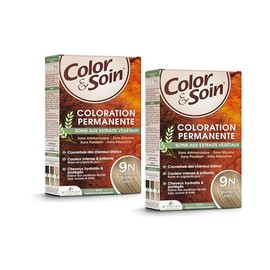 Color & Care 9N Honigblond, 30 Tage Haarfarbe, volle Deckkraft & langanhaltender Glanz, getarntes, gepflegtes & hydratisiertes weißes Haar, für alle Haartypen, 2 x 135 ml