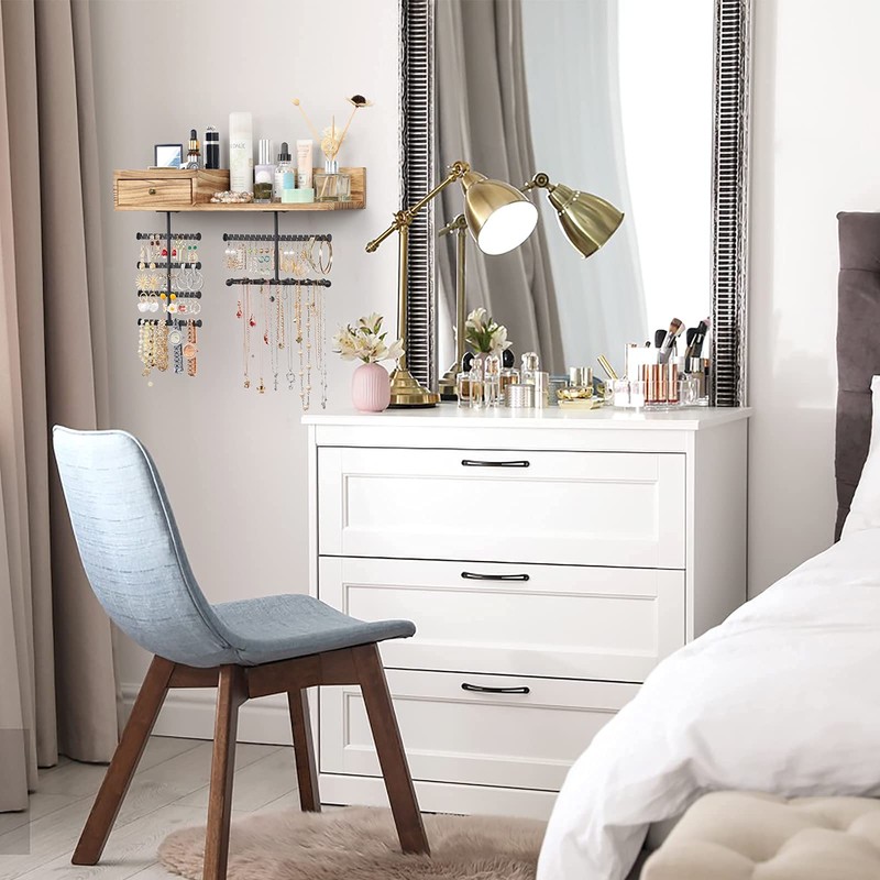 VINAEMO Jewelry Organizer Hanging Wall Mounted Jewelry Holder with Rustic