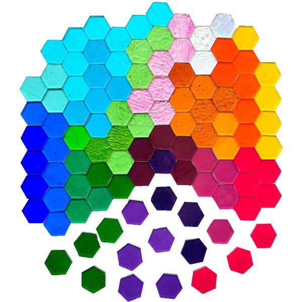 AONUOAO 100 pcs Hexagon Transparent Stained Glass Pieces mosaics tiles