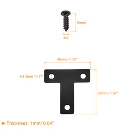 sourcing map T Shape Bracket, 40x40x1mm Carbon Steel Mending Plates for Joint Fastener with Mounting Screws Black 8Pcs
