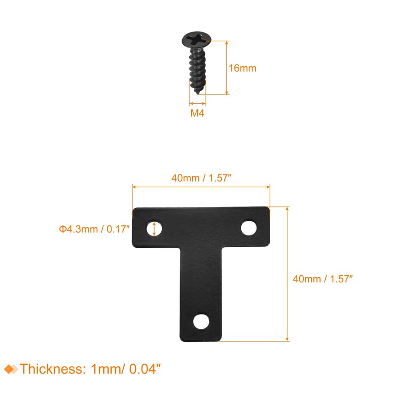 sourcing map T Shape Bracket, 40x40x1mm Carbon Steel Mending Plates