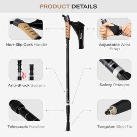 Attrac Wanderstöcke Nordic Walking Trekkingstöcke Classic Aluminium Stöcke mit Anti-Shock Dämpfung I Teleskop verstellbar & Super Leicht 69-136cm INKL. Workout und App I Wählbar mit Tragetasche