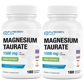 Puregen Labs Magnesium Taurate 1500mg per Serving [High Potency] Total 360 Veggie Caps, Chelated for Superior Absorption, Non-GMO, NO Gluten and Dairy | Made in USA