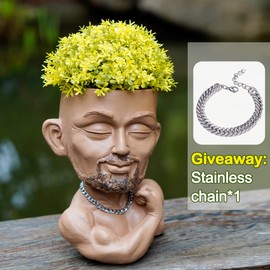 COMODID Beefcake Face Planter Pots Head Planter Man Face Planters Pot Head Face Flower Pot Head Planter with Drainage Hole Mscular Man(Brown)