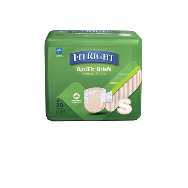 FitRight OptiFit Extra Adult Briefs, Incontinence Diapers with Tabs, Moderate Absorbency, Small, 20 to 32", 20 Count