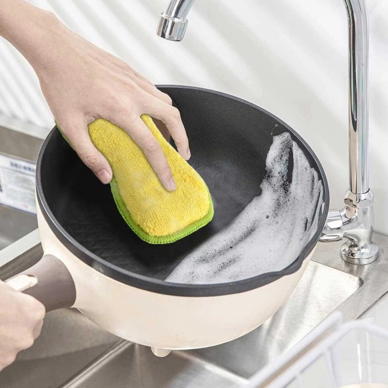 6 Multi-Purpose Scrub Sponges Kitchen Non-Scratch Microfiber Heavy Duty Scouring