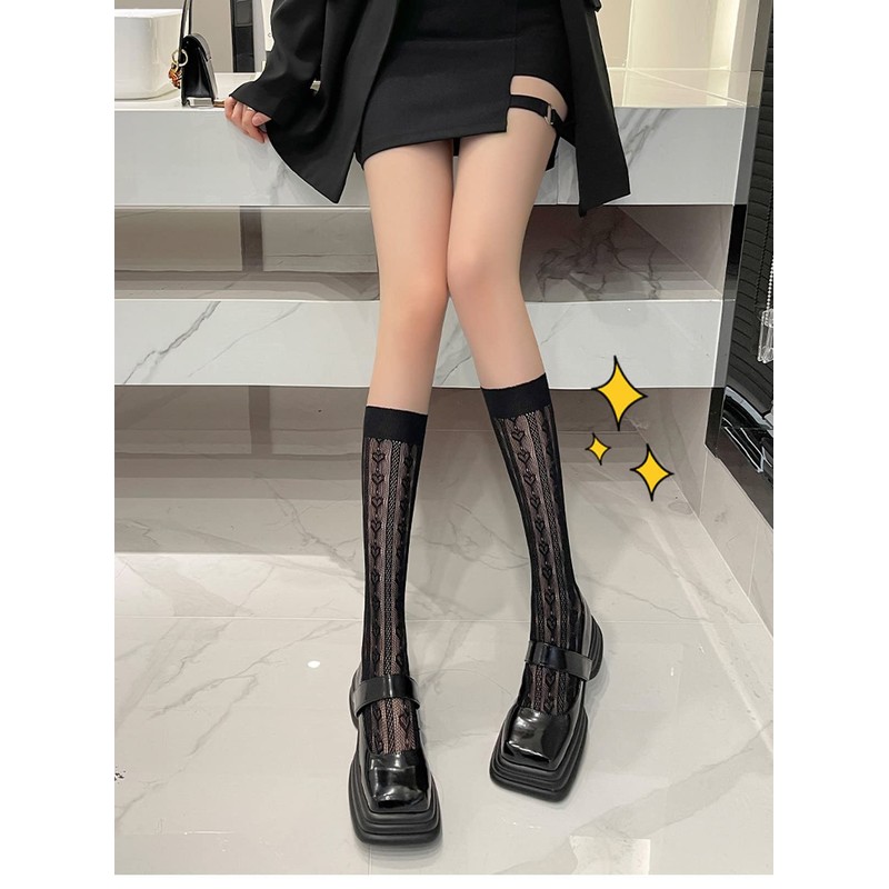 eigenn Women's Full Lace High Socks, Patterned, Junior Socks, Openwork,