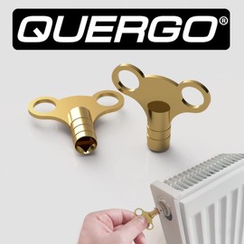 QUERGO Clock Style Brass Radiator Keys - Radiator Bleeding Key - Radiator Valve Key - Venting Air Valve - Radiator Key Bleed Key UK - Pack of 2 - Gold