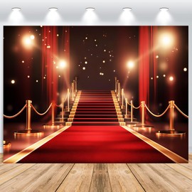 ASDCXZ Red Carpet Background 2.5 x 1.8 m, Gold Red Curtain Background VIP Red Carpet Film Party Photography Background Golden Ribbon Awards Party Background Graduation Prom Birthday Party