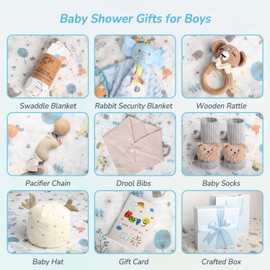 Strawberry Fairy 7PCS Baby Gift Set, Baby Shower Gifts, Baby Gift Basket for Boys Girls, Gender Neutral Gifts, Baby Bath Sets for New Baby, Rattle Swaddle Blanket Baby Gifts for Boys Girls