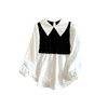 SweatyRocks Girl's Color Block Collar Blouse Button Front Ribbed Knit