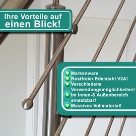 PRIOstahl Decorative Ball Solid Ball with Thread Stainless Steel Balls Bar Ball End Cap – 10 x Ball for M6 Rod as Decorative Elements for Railing Fence Stair Railing Handrail Holder Made of Stainless