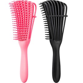 2 Pieces Detangling Brush for Afro America/African Hair Textured 3a to 4c Kinky Wavy/Curly/Coily/Wet/Dry/Oil/Thick/Long Hair, Knots Detangler Easy to Clean (Black, Pink)