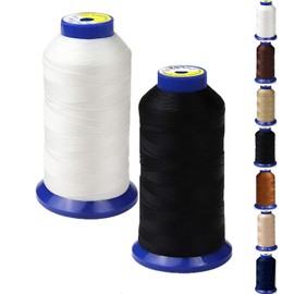 Bonded Nylon Thread for Sewing Leather,Upholstery,Jeans and Wig; #69 T70 Size 210D/3 1400 Yards (Black+White)