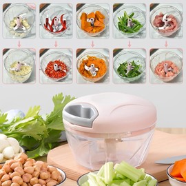 Vegetable Chopper Manual Hand Pull String Onion and Garlic Mincer Small Fruit and Veggie Cutter Chopper Portable for Ginger Chili Pepper Meat Salad (Pink, One size)