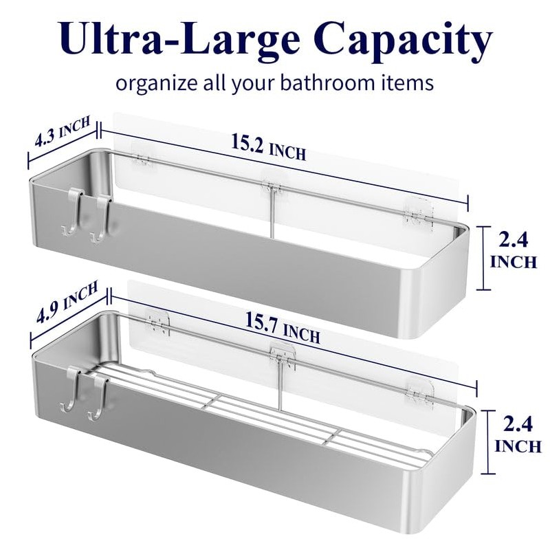 Kitsure X-Large Shower Caddy - 2 Pack Adhesive Shower Organizer,
