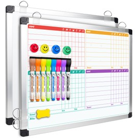 EAONE 16 x 12.6 in Magnetic Dry Erase Chore Chart & Whiteboard for Multiple Kids/Teens/Adults, Double Sided Chore Board Weekly Calendar for Wall, Aluminum Frame, 8 Markers, 4 Magnetic Pins, 1 Eraser