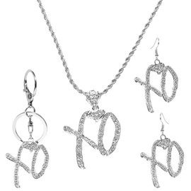 3 Pcs Xo Necklace, Y2K Jewelry Set, Fashion Creative Cubic Zirconia Exaggerated Necklace With Earrings And Keychain