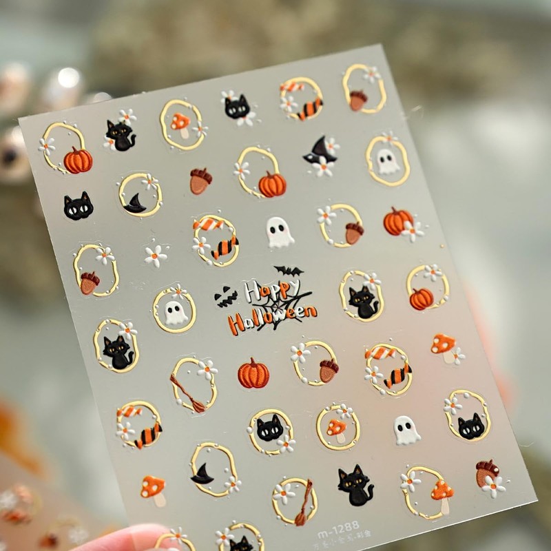 Halloween Nail Stickers, Cute Ghost Black Cat Pumpkin Nail Art