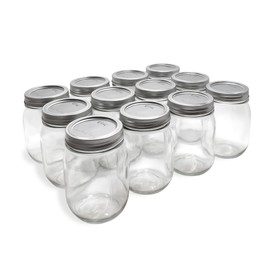 12 Pack Regular Mouth Mason Jars 16 Oz Jar with Airtight Lids Glass Jars with Silver Metal Lid and Band Glass Jars for Jam Honey Sauces Wedding Favors Meal Prep Canning Pickling Food Storage