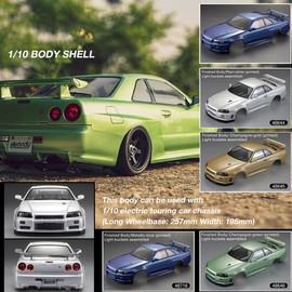 Goolsky Killerbody 48646 Skyline (R34) Finished Body Shell Frame for 1/10 Electric Touring RC Racing Car DIY (Green)