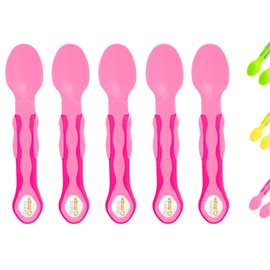 My First Spoon - 5 Pieces / Baby Spoon (Pink/Magenta) Feeding Spoon for Complementary Food, Jars, Soft Tip, Ergonomic Handles, Scraper, Spoon, Baby Spoon, Dishwasher Safe from 6 Months