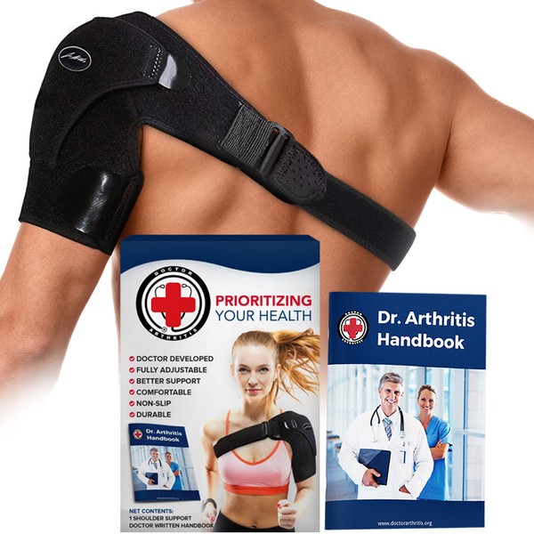 Doctor Developed Shoulder Brace for Ac Joint, Dislocated, Separated, Frozen Shoulder Pain Relief & Injury; Premium Left/Right Shoulder Brace for Torn Rotator Cuff - Fits Men & Women (Black)