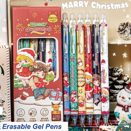 MOZXIRZ 6 Pcs Cute Christmas Erasable Pens Retractable Erasable Gel Ink Pen Cartoon Xmad Pens 0.5mm Blue Ink Pen Writing Pen Office School Pens Women Girls Boys (Blue Ink-Christmas)