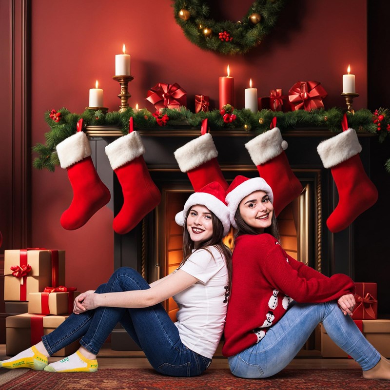 VitalCozy Christmas Fireplace Backdrop Christmas Xmas Tree Stocking Polyester Background
