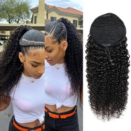 Adette 30,5 cm pelo humano rizado con cordón de extensión de coleta rizado clip en cola de caballo extensiones de pelo piezas para mujeres negras natural negro