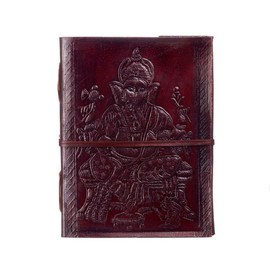 Large Ganesh Leather Journal | 13.5cm x 18.5cm | Handmade, Fair Trade & Eco Friendly Leather Bound Notebook Alternative for Men and Women