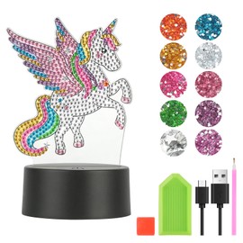 Aubess Diamond Painting Lamp Set, Creative DIY Diamond Painting Unicorn, LED 7 Colours Diamond Painting Night Light, Diamond Painting Children for Holiday Gift, Birthday Gift