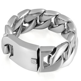 Cupimatch Men's Bracelet Large Wide Chain Highly Polished Stainless Steel Bracelet for Men Silver, 1.5 cm/2.4 cm/3 cm Width, Stainless Steel, without stone