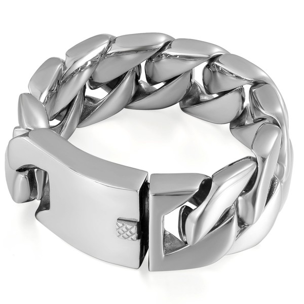 Cupimatch Men's Bracelet Large Wide Chain Highly Polished Stainless Steel