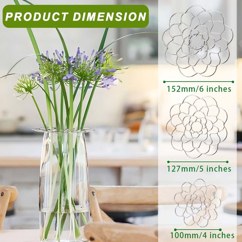 Eyech 3PCS Flower Arrangement Holder, 4", 5", 6" Metal Flower