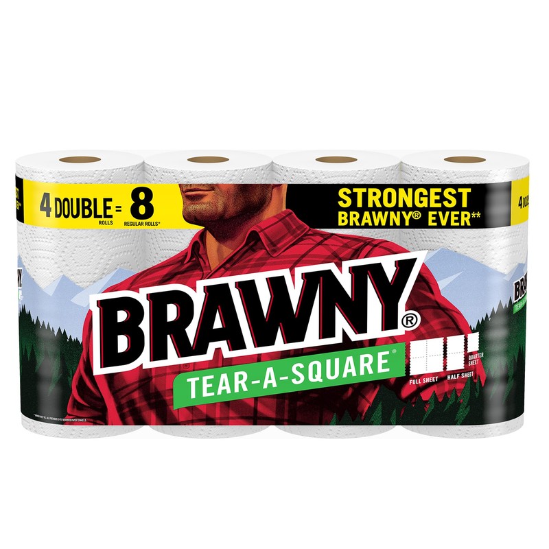 Brawny® Tear-A-Square® Paper Towels, 4 Double Rolls = 8 Regular