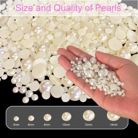 Euddty 5mm Flatback Pearls for Crafting Nail Art Half Round Pearls Bulk for Jewelry Scrapbooking Artwork Making Craft DIY Accessory(Ivory,5mm)