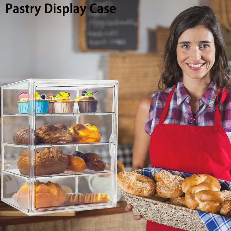 FQDGTFA Pastry Display Case 4 Layers Large Adjustable Bread Box