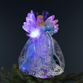 Lighted Fiber Optic Angel Christmas Tree Topper - 12" - Blue and White