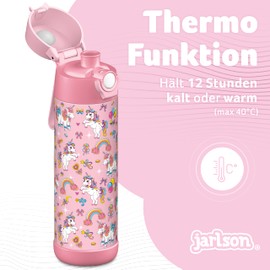 JARLSON® "MALI" Children's Water Bottle, Thermal Stainless Steel Water Bottle, BPA-Free, Leak-Proof, Children's Bottle with Chug Lid, Bottle for School, Nursery, 350 ml (Unicorn, 500 ml)